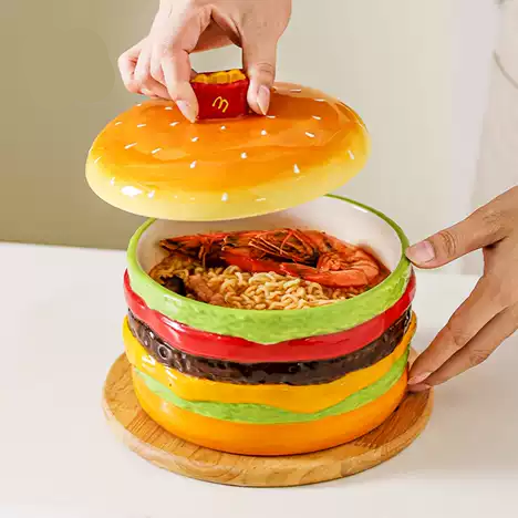 Burger-Shaped Ceramic Soup Bowl with Lid
