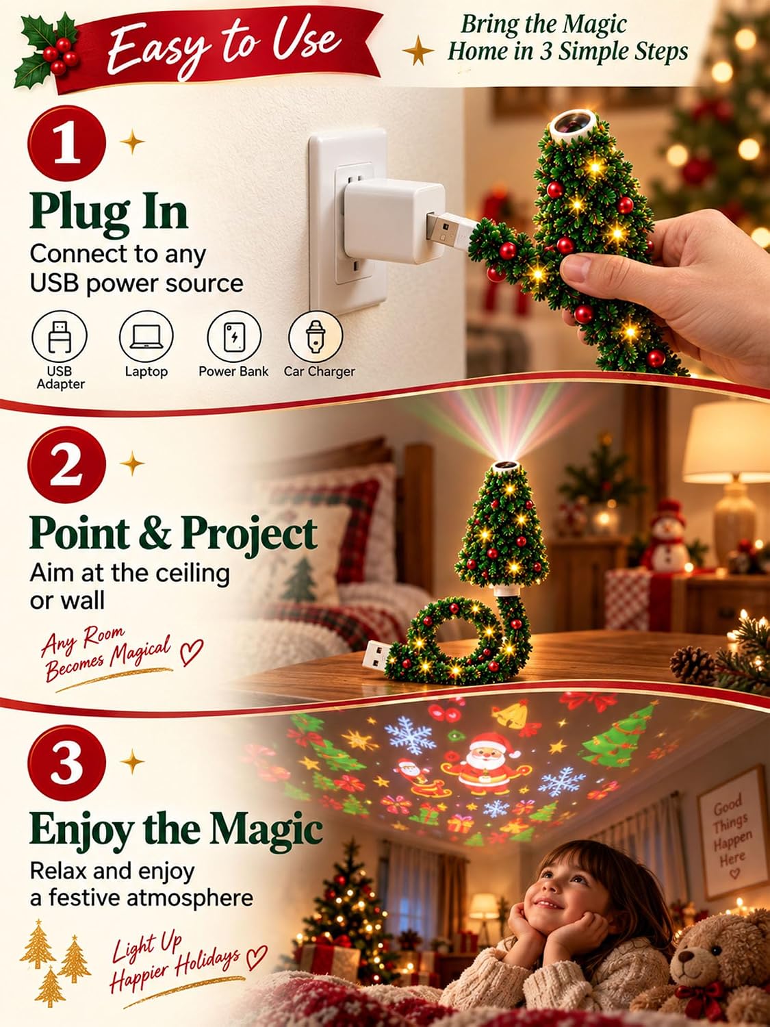 Plug-in Christmas tree projection night light
