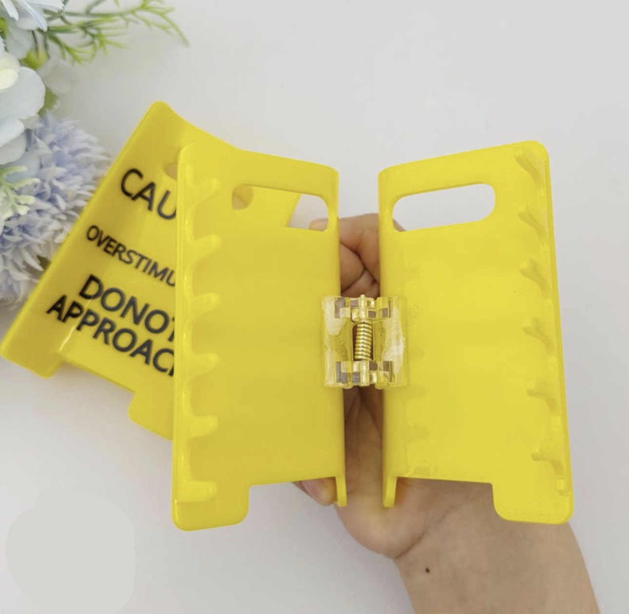 Caution Overstimulated Yellow Sign Hair Claw Clip