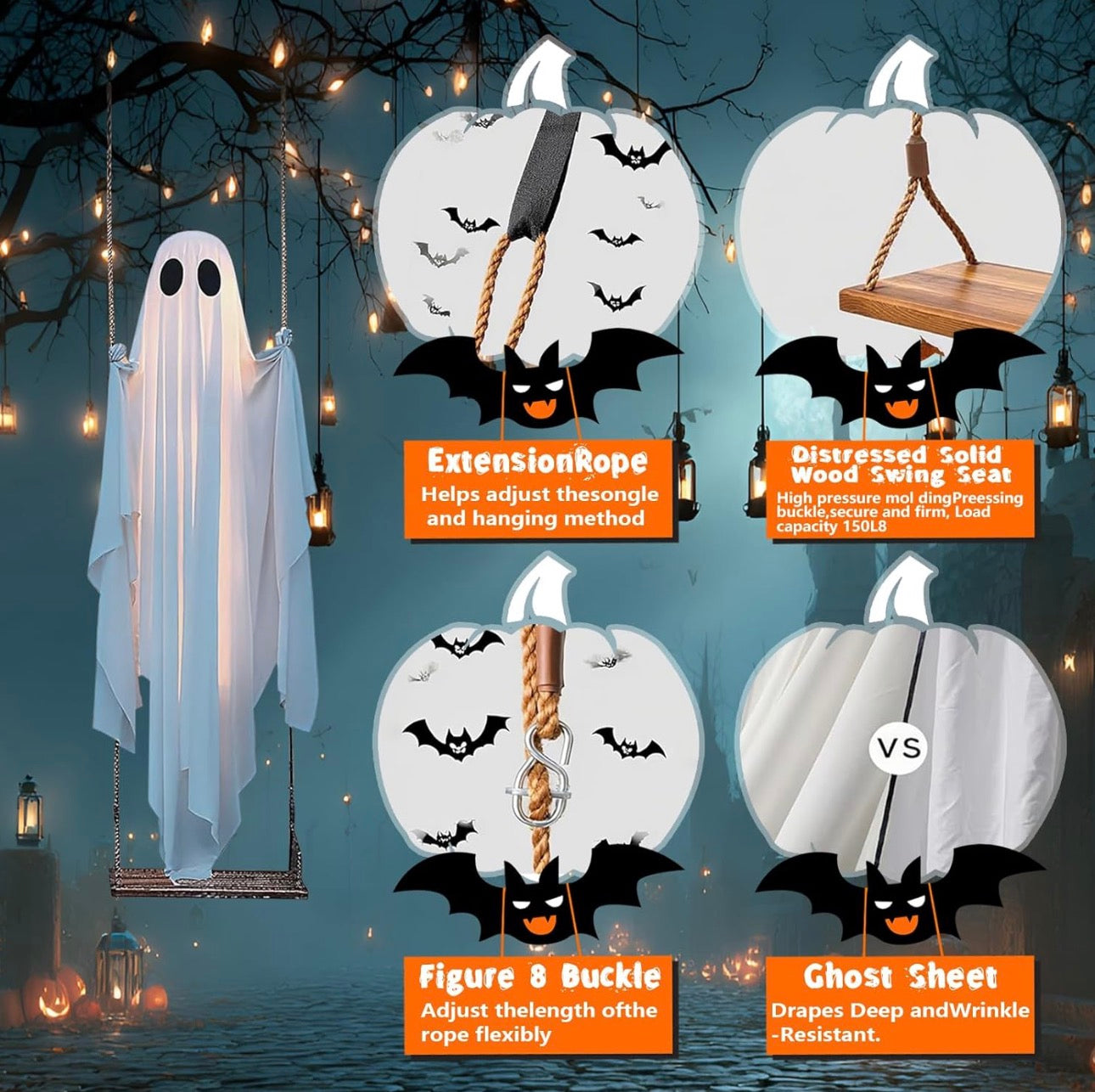 5FT LARGE HANGING GHOST SWING