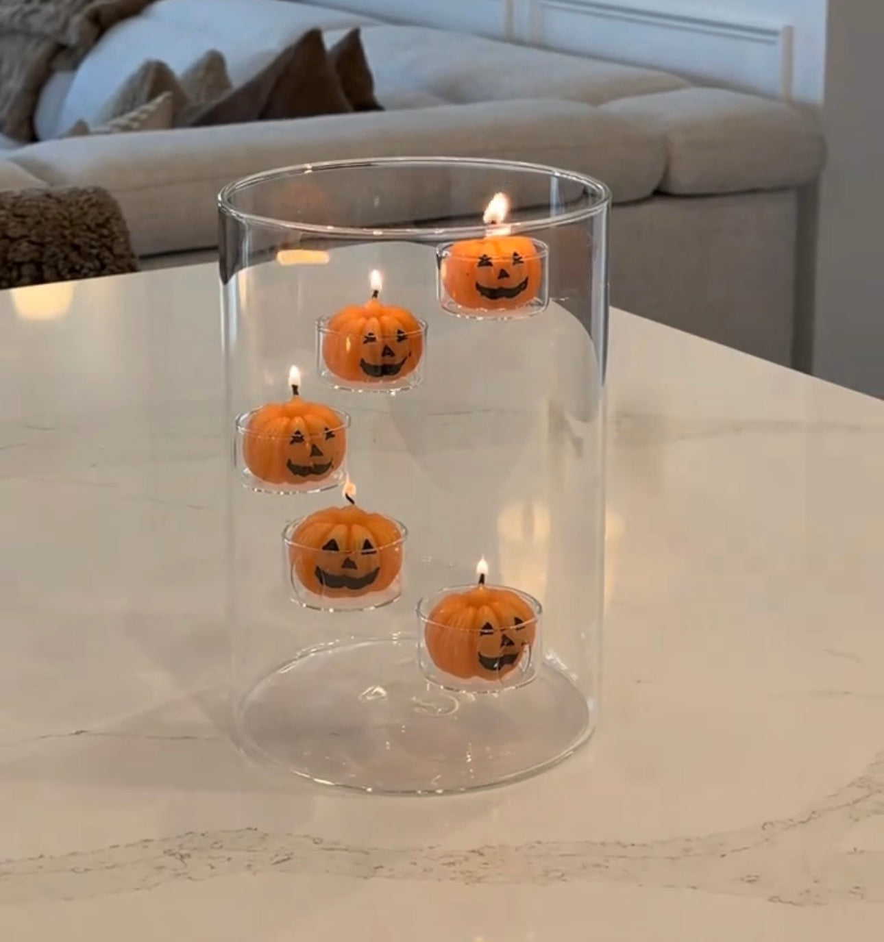 HALLOWEEN GLASS HURRICANE CANDLE HOLDER