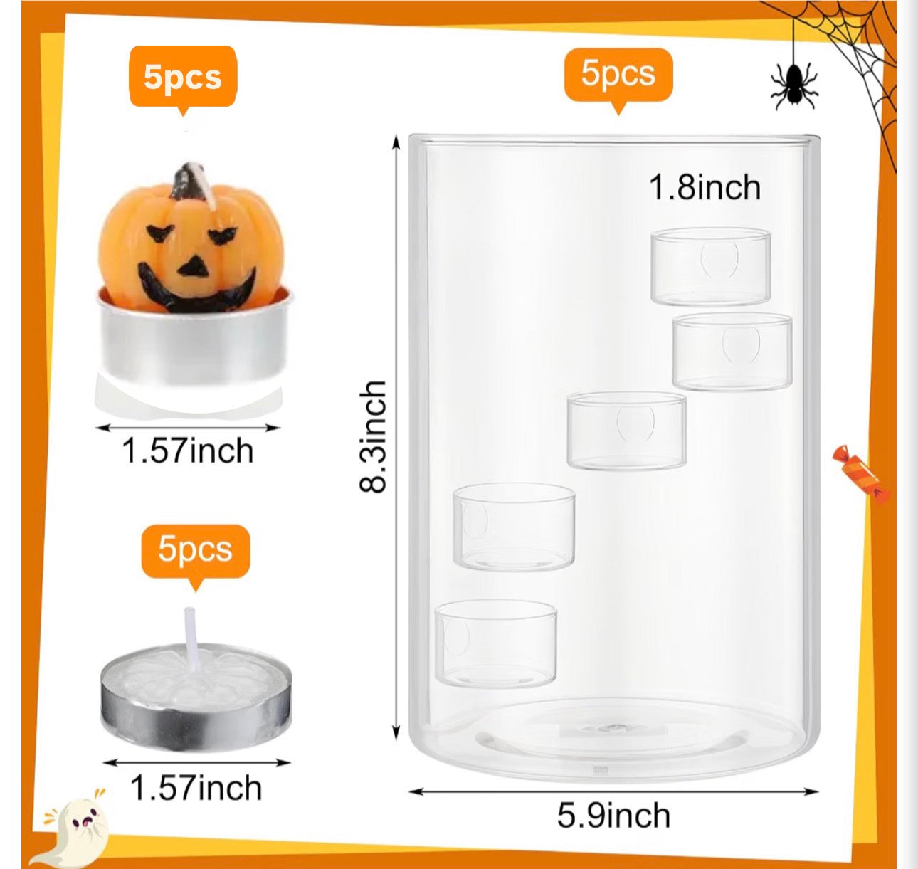 HALLOWEEN GLASS HURRICANE CANDLE HOLDER