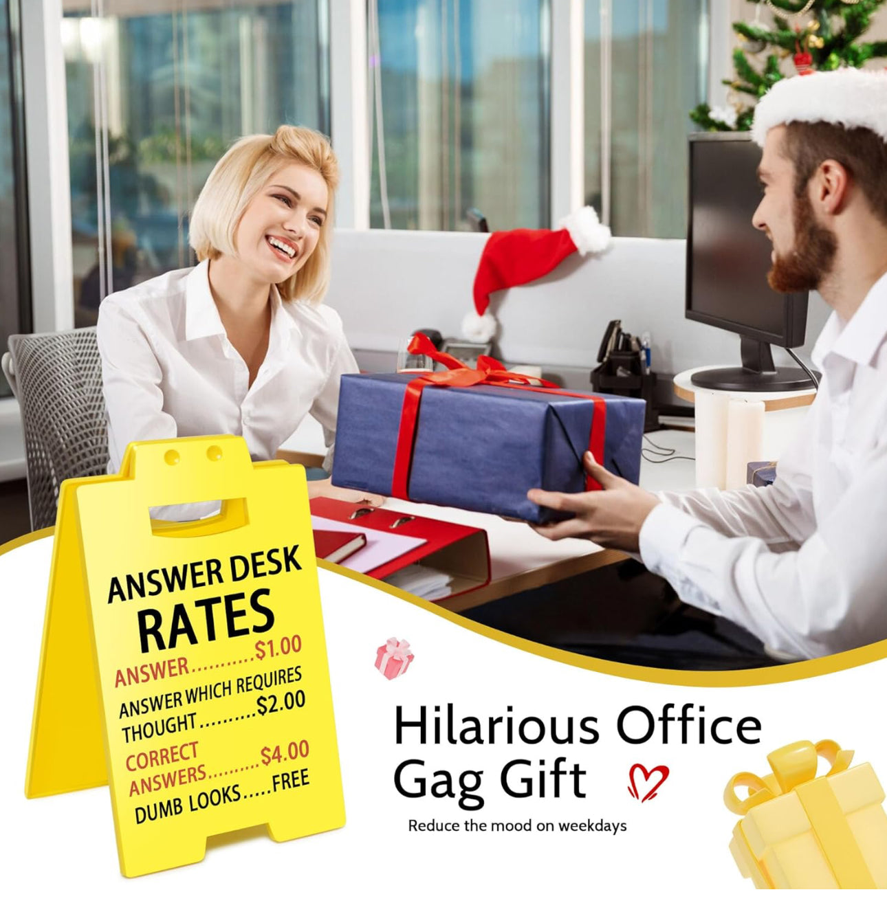 ANSWER DESK RATES FUNNY DESK SIGN