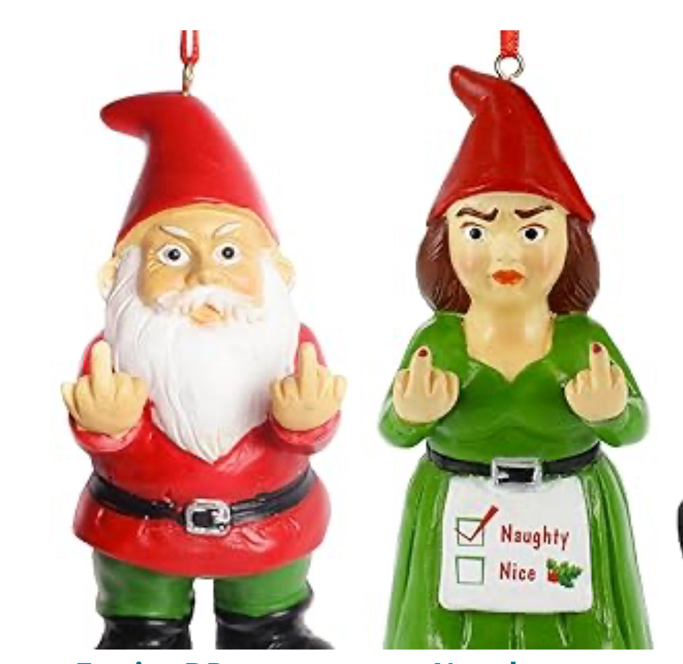 Flipping Off Gnome Christmas Ornament