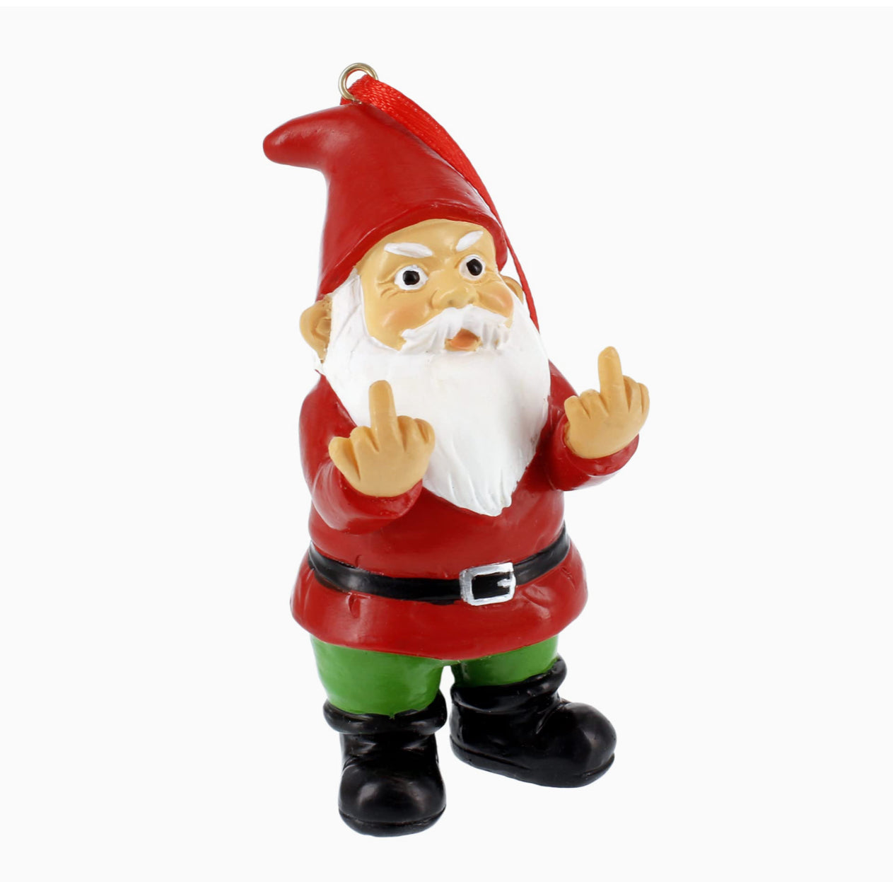 Flipping Off Gnome Christmas Ornament