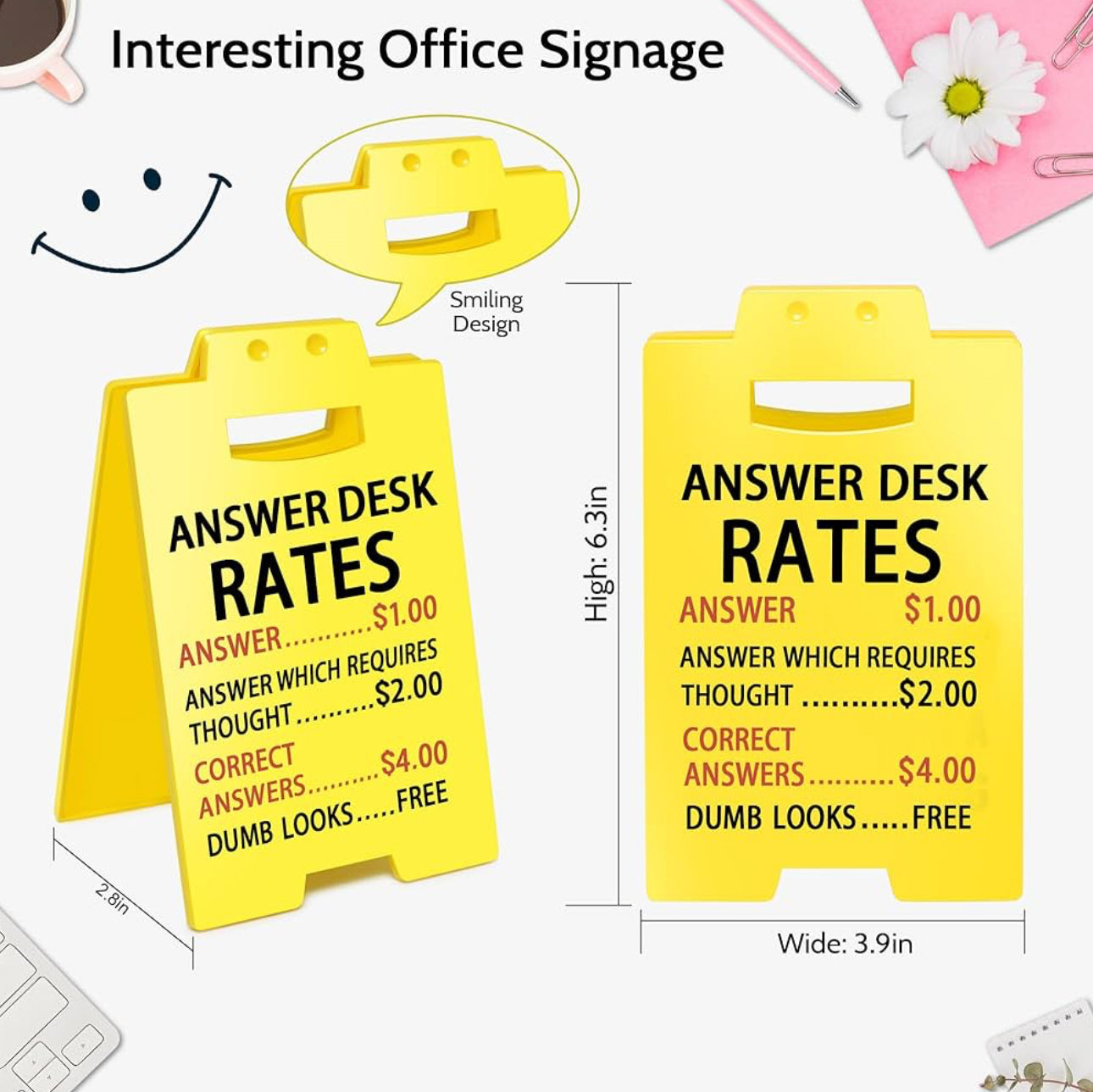 ANSWER DESK RATES FUNNY DESK SIGN
