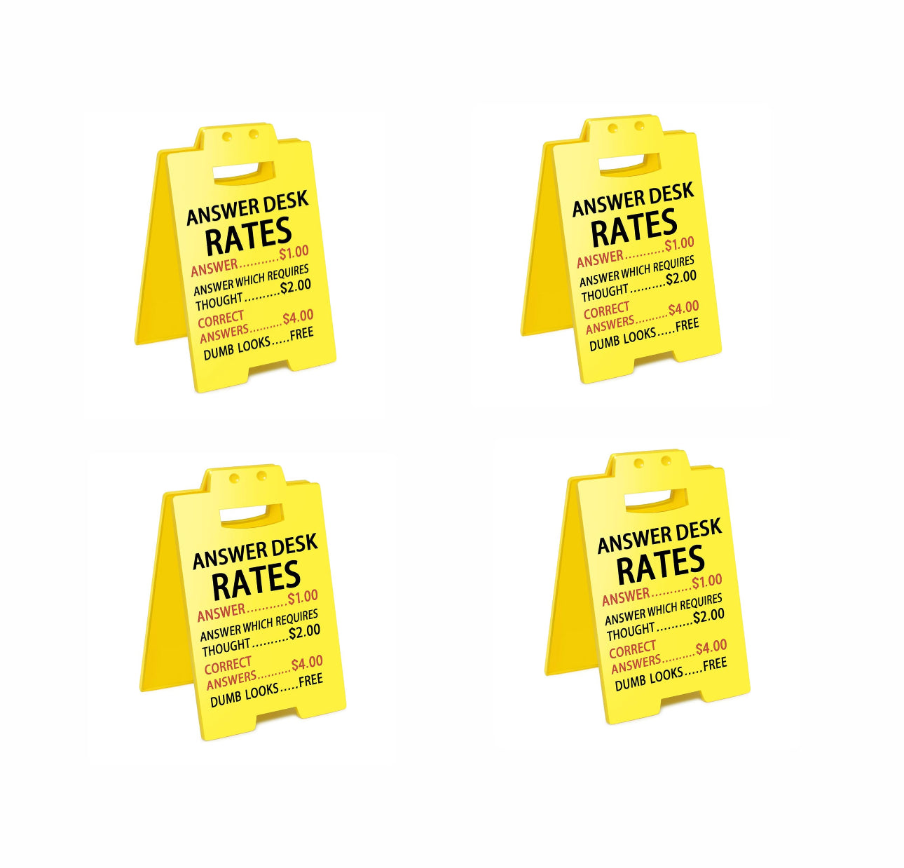 ANSWER DESK RATES FUNNY DESK SIGN