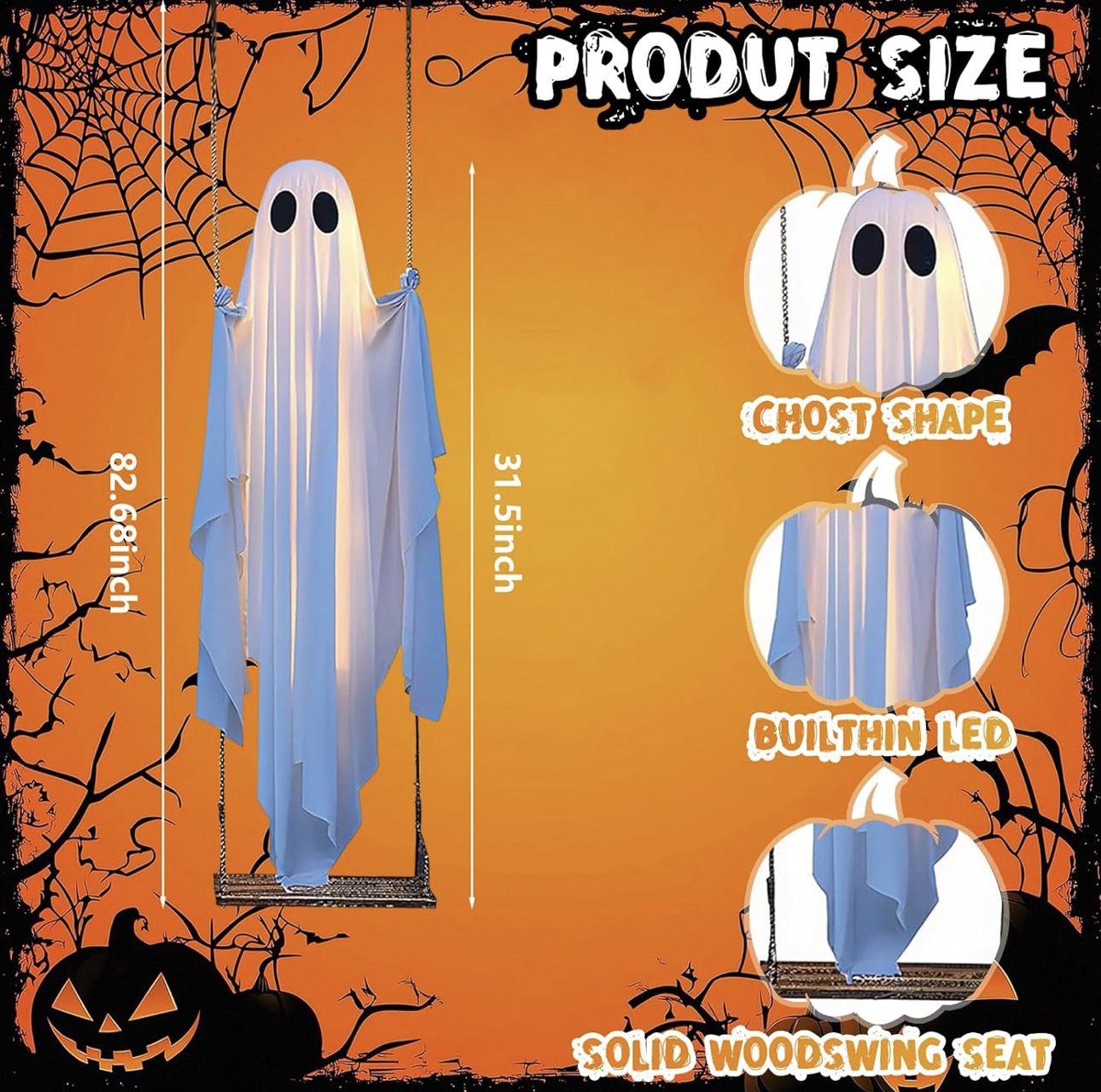5FT LARGE HANGING GHOST SWING