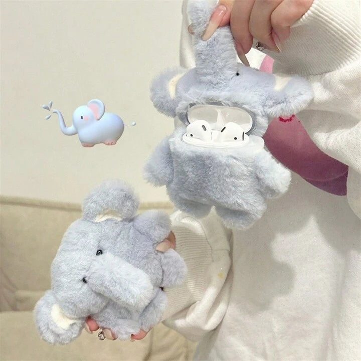 Plush Blue Elephant Airpods Case