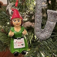 Flipping Off Gnome Christmas Ornament