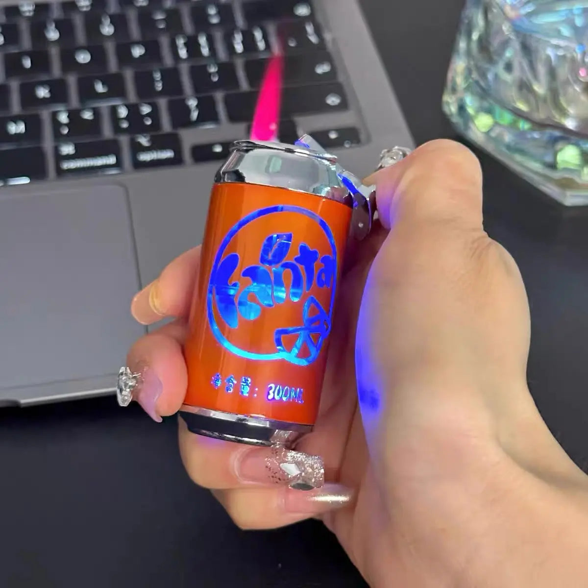 Can creative windproof refillable lighter with pink flame Trendslana