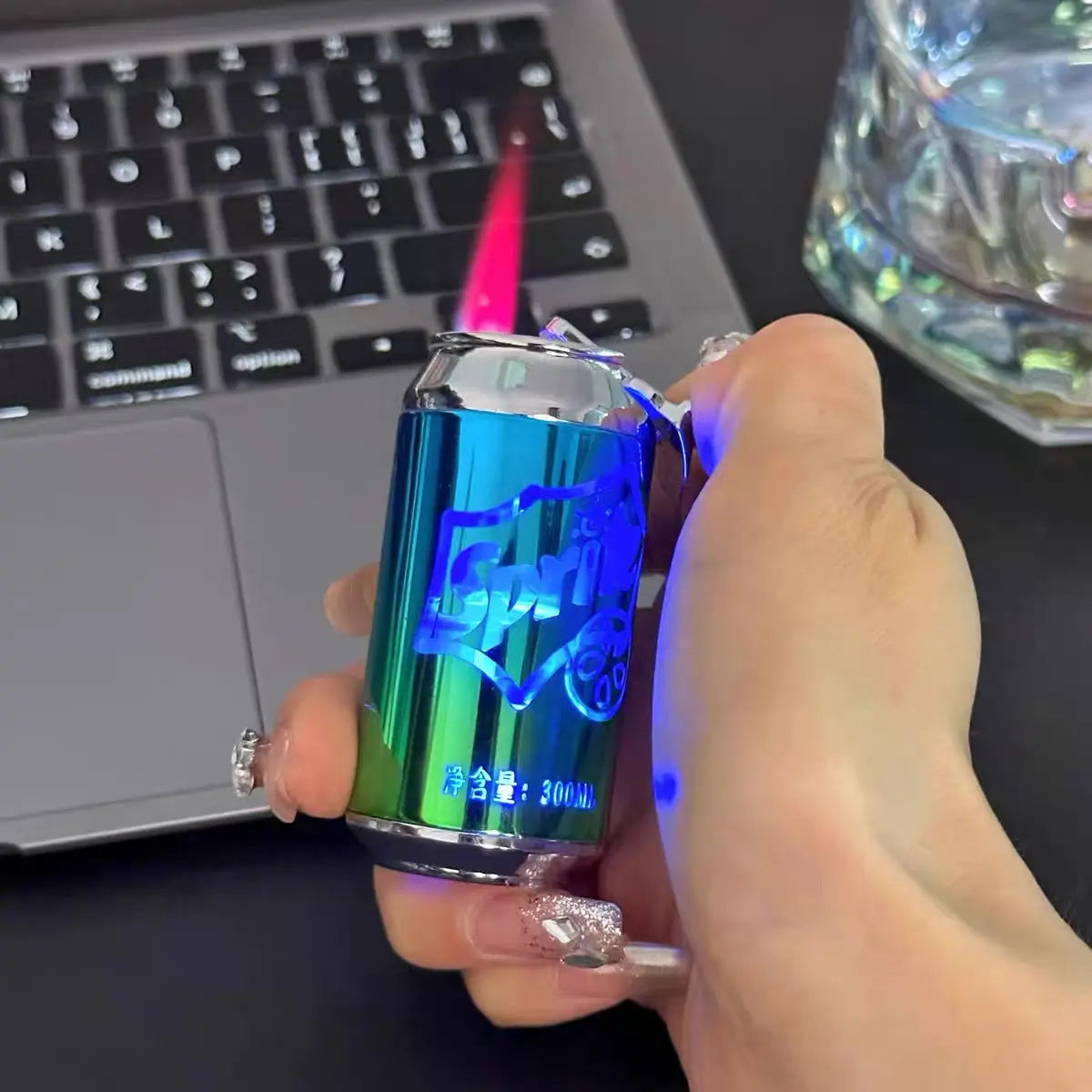 Can creative windproof refillable lighter with pink flame Trendslana