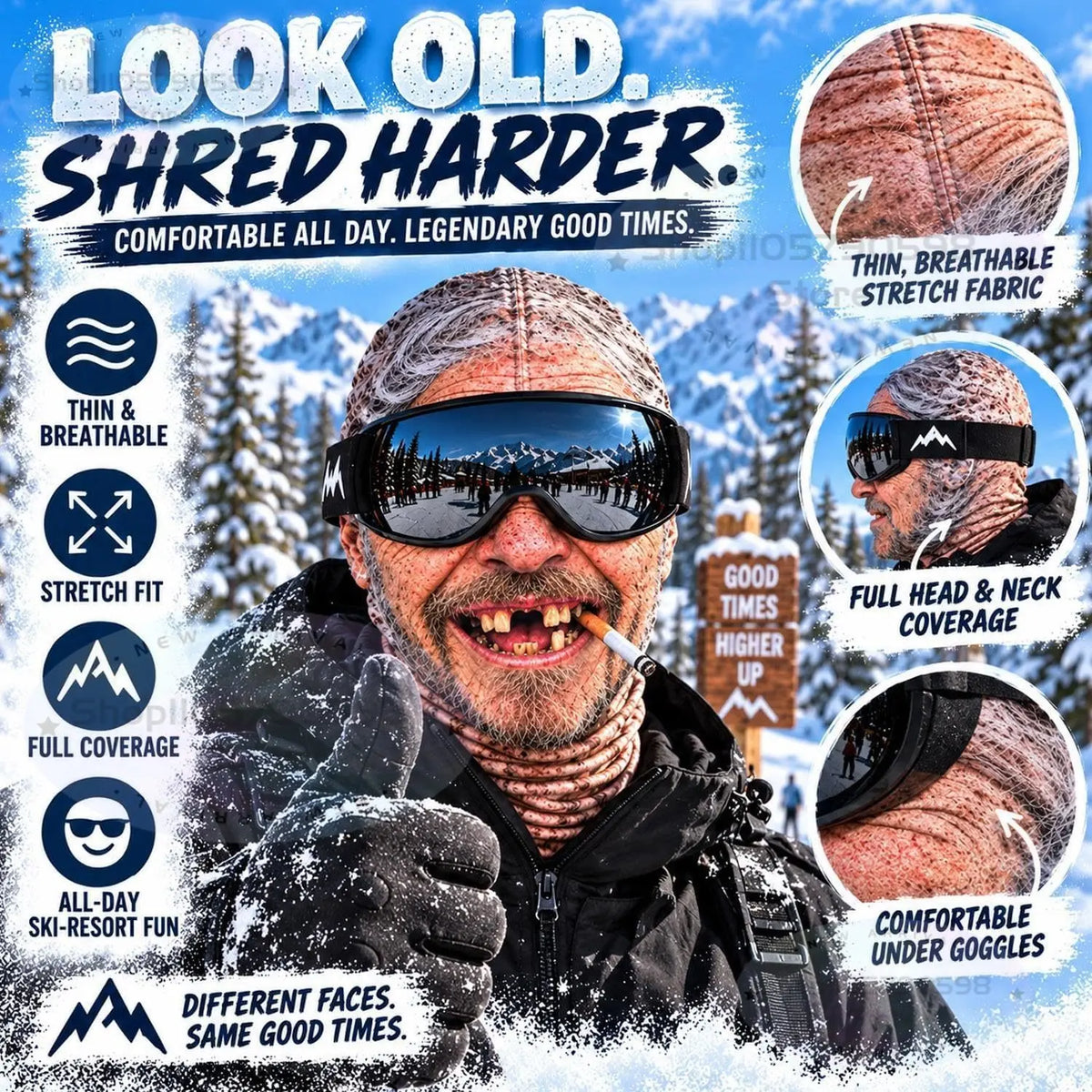 Funny Old Man 3D Ski Mask