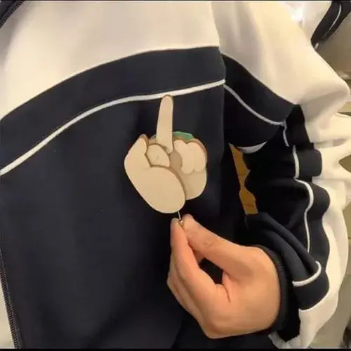 Funny Wooden Middle Finger Brooch mystore