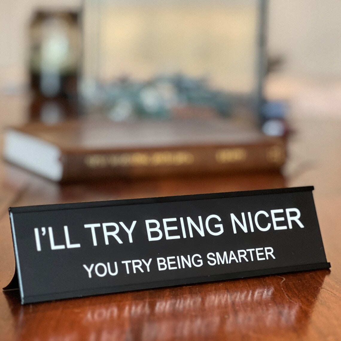 "Try Being Smarter" Desk Sign