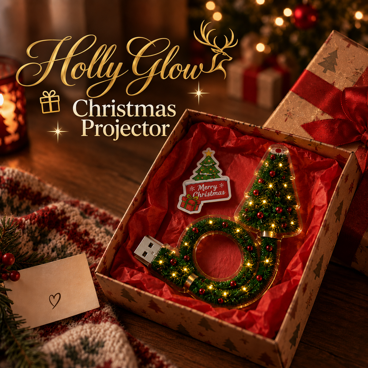 Holly Glow Christmas Projector