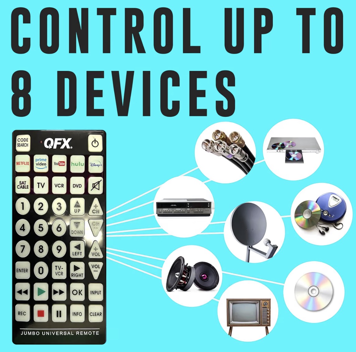 8 in 1 Large Jumbo Universal Remote Control