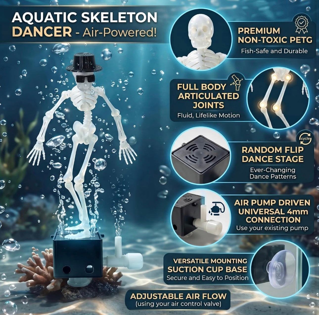 Dancing Skeleton Aquarium Bubbler with Hat