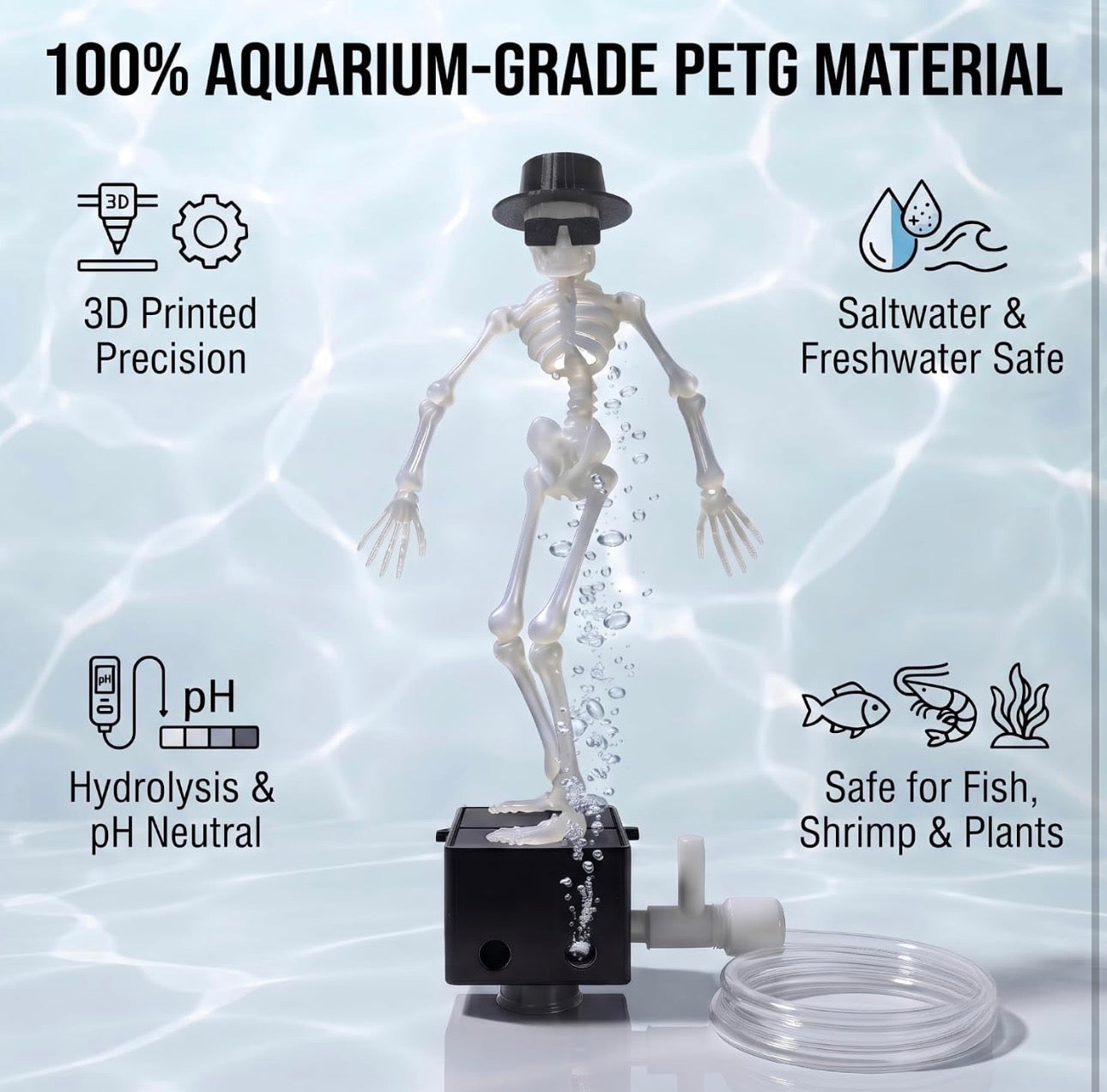 Dancing Skeleton Aquarium Bubbler with Hat