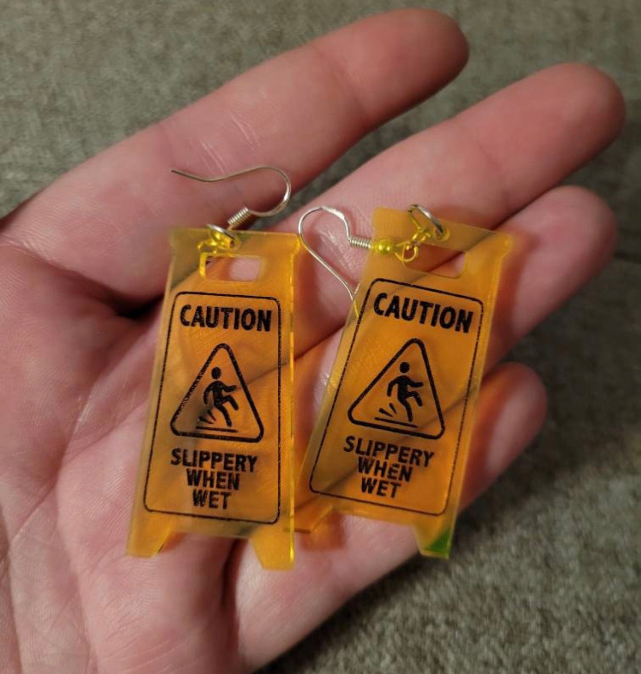 Caution Wet Floor sign Earrings