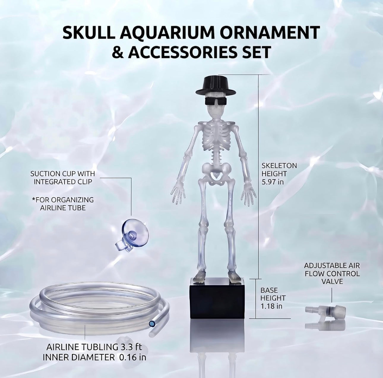Dancing Skeleton Aquarium Bubbler with Hat