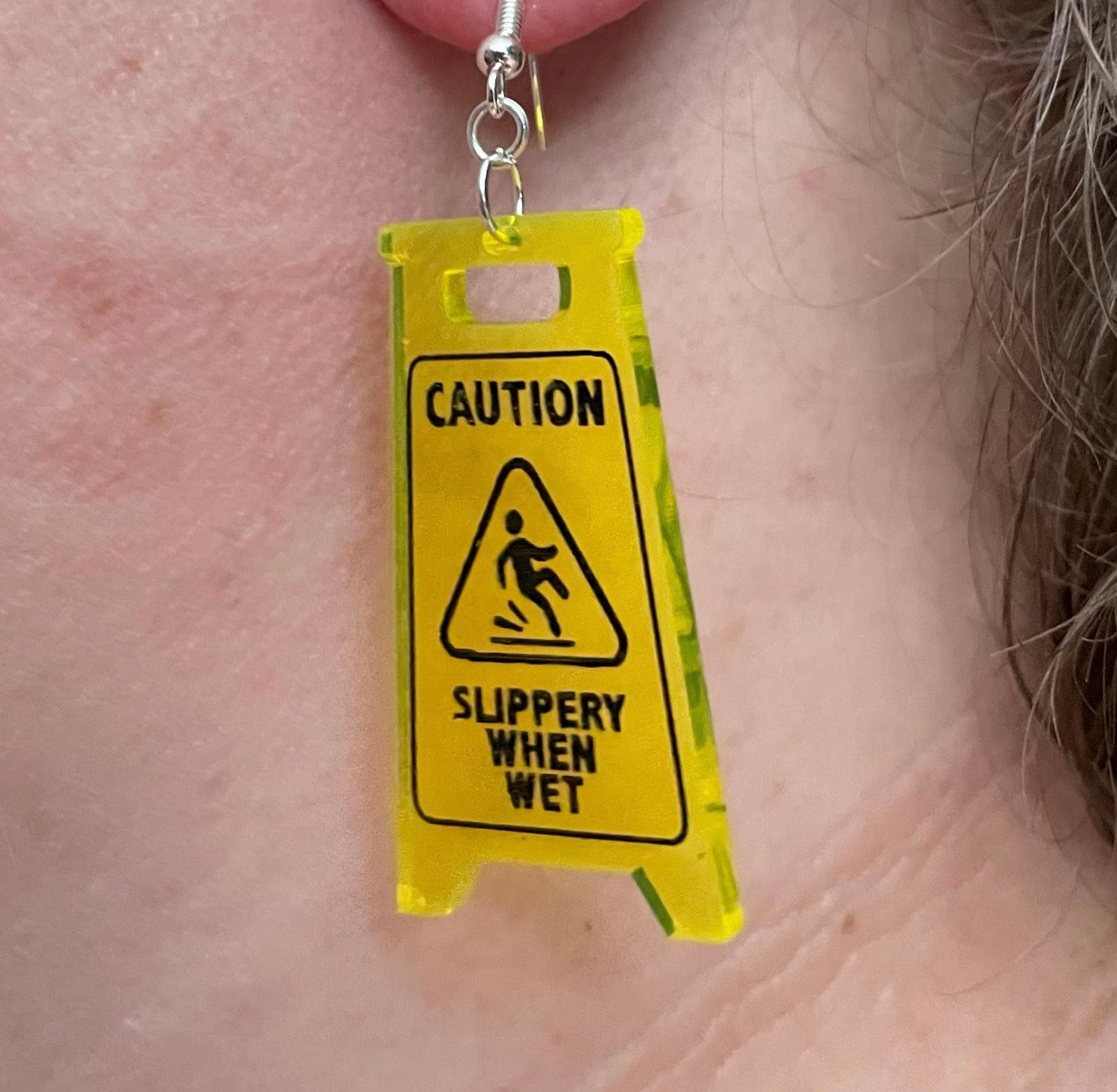 Caution Wet Floor sign Earrings