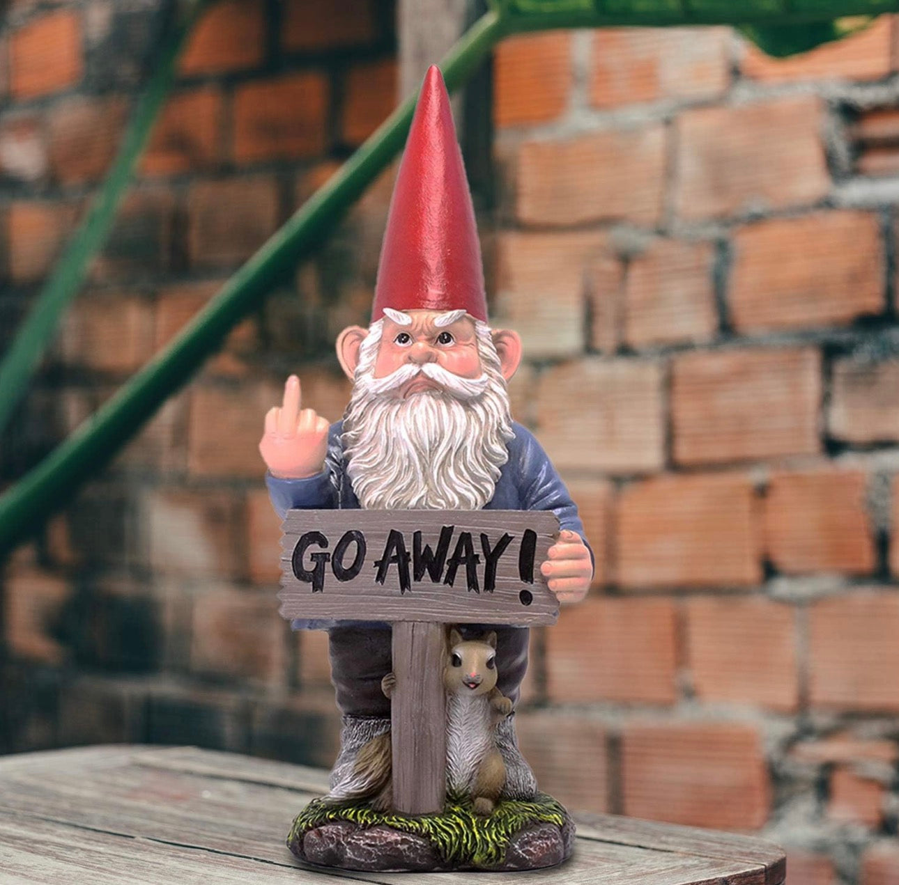 GARDEN GNOME STATUE WITH 'GO AWAY' SIGN – FUNNY OUTDOOR DECOR