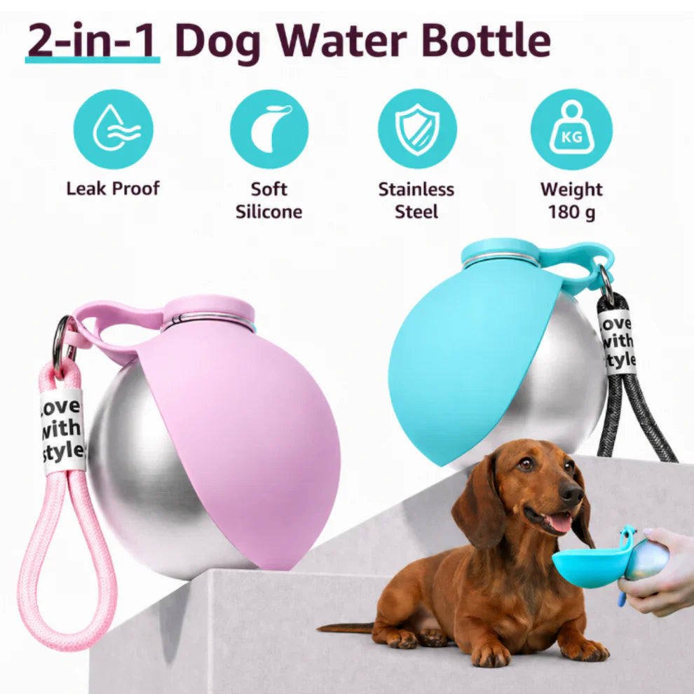 2-In-1 Portable Dog Water Bottle With Foldable Bowl