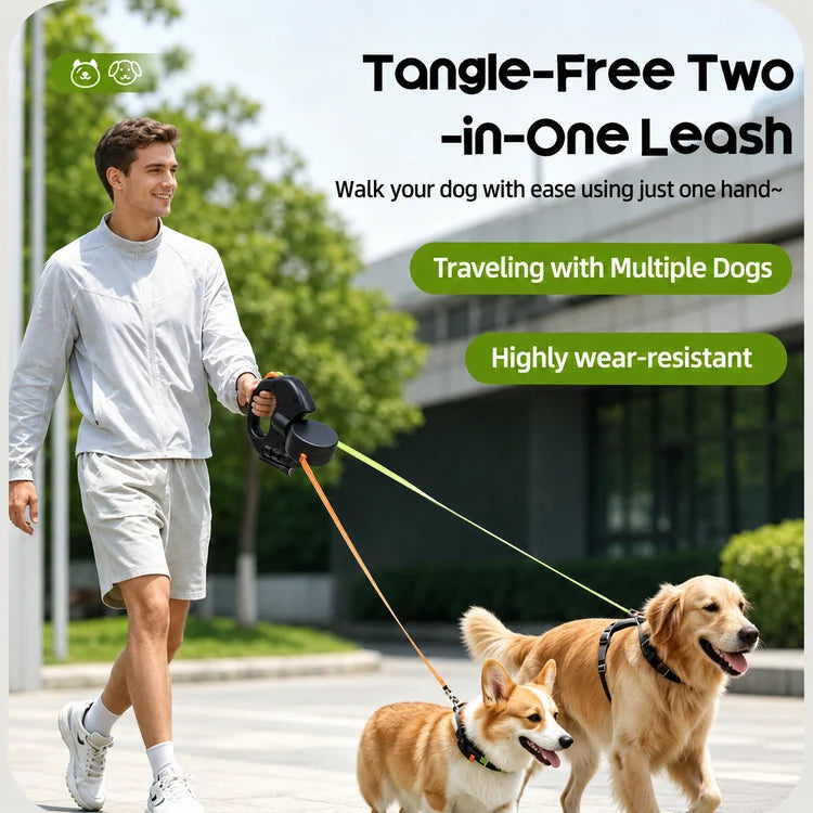 3-in-1 dual retractable dog leash