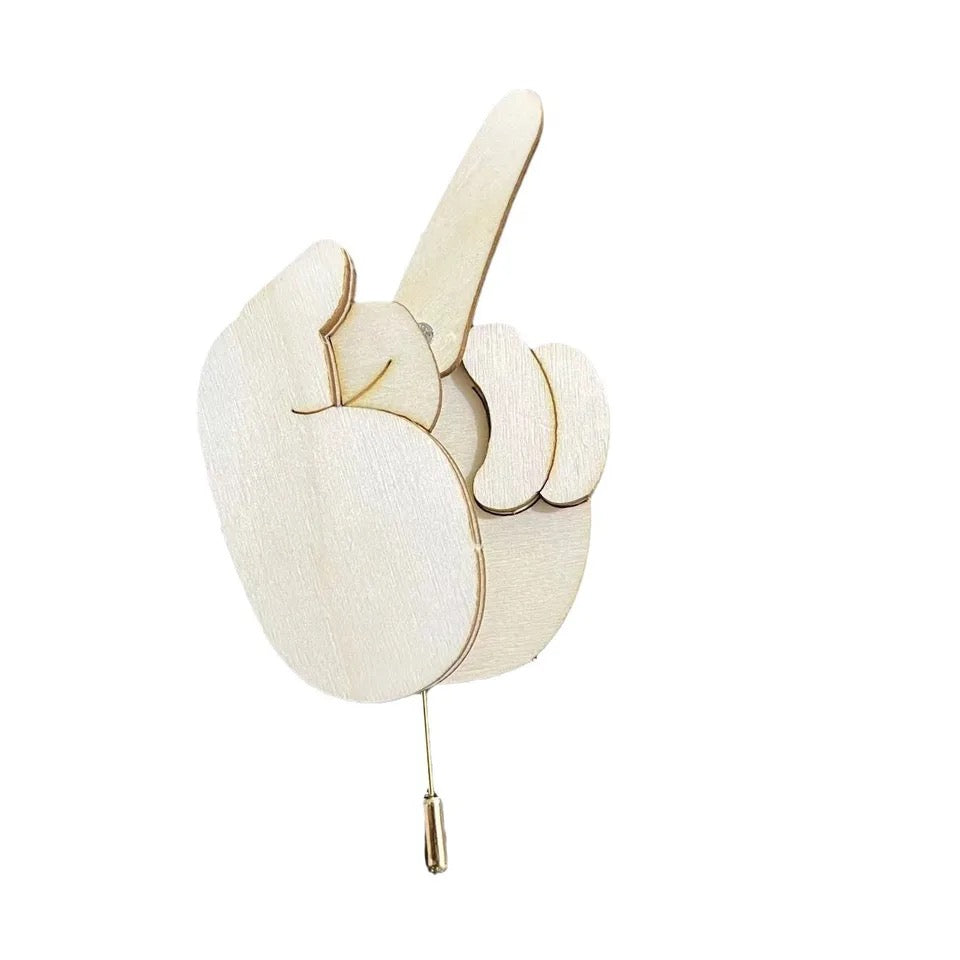 Funny Wooden Middle Finger Brooch