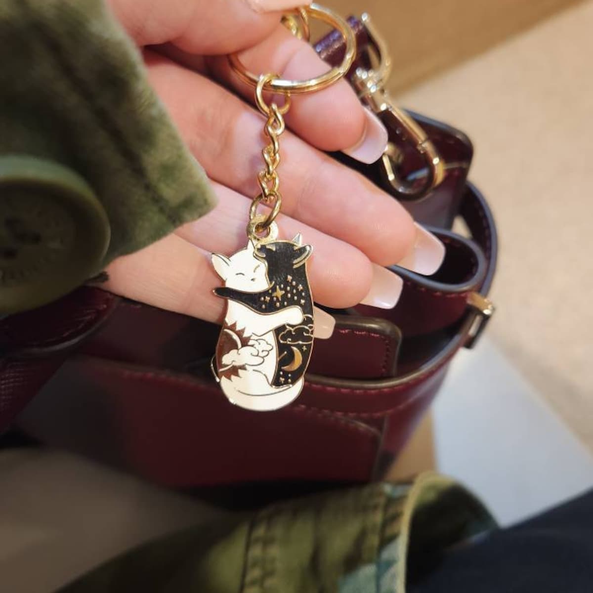 Day & Night Hugging Cat Keychain