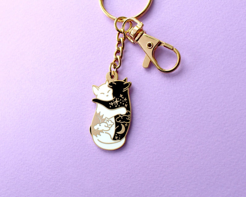 Day & Night Hugging Cat Keychain