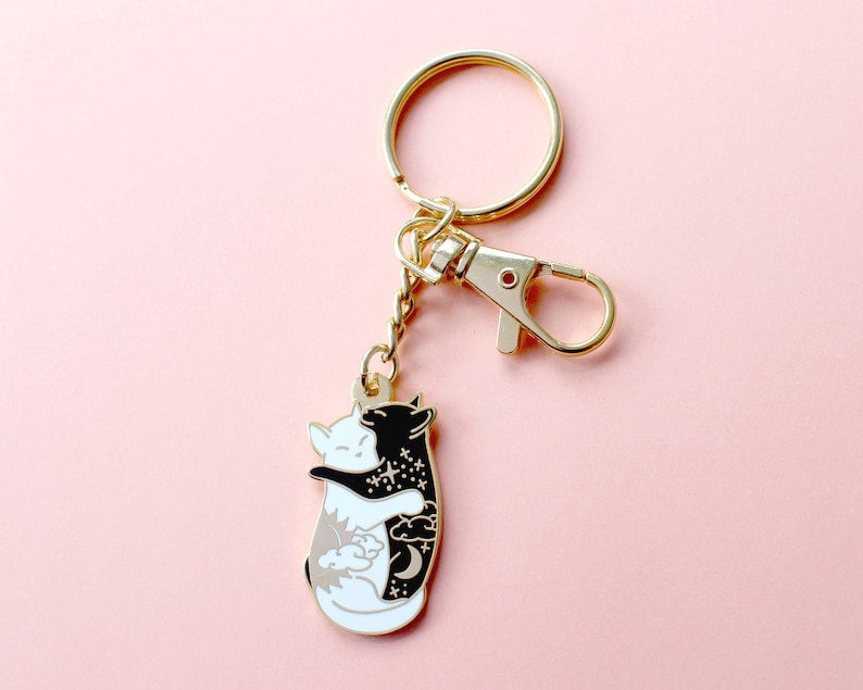 Day & Night Hugging Cat Keychain