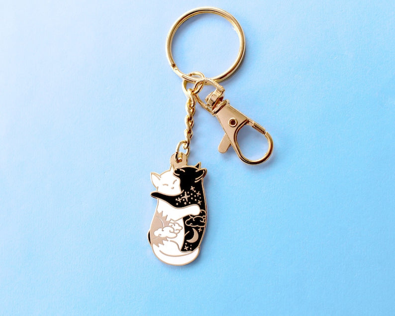 Day & Night Hugging Cat Keychain