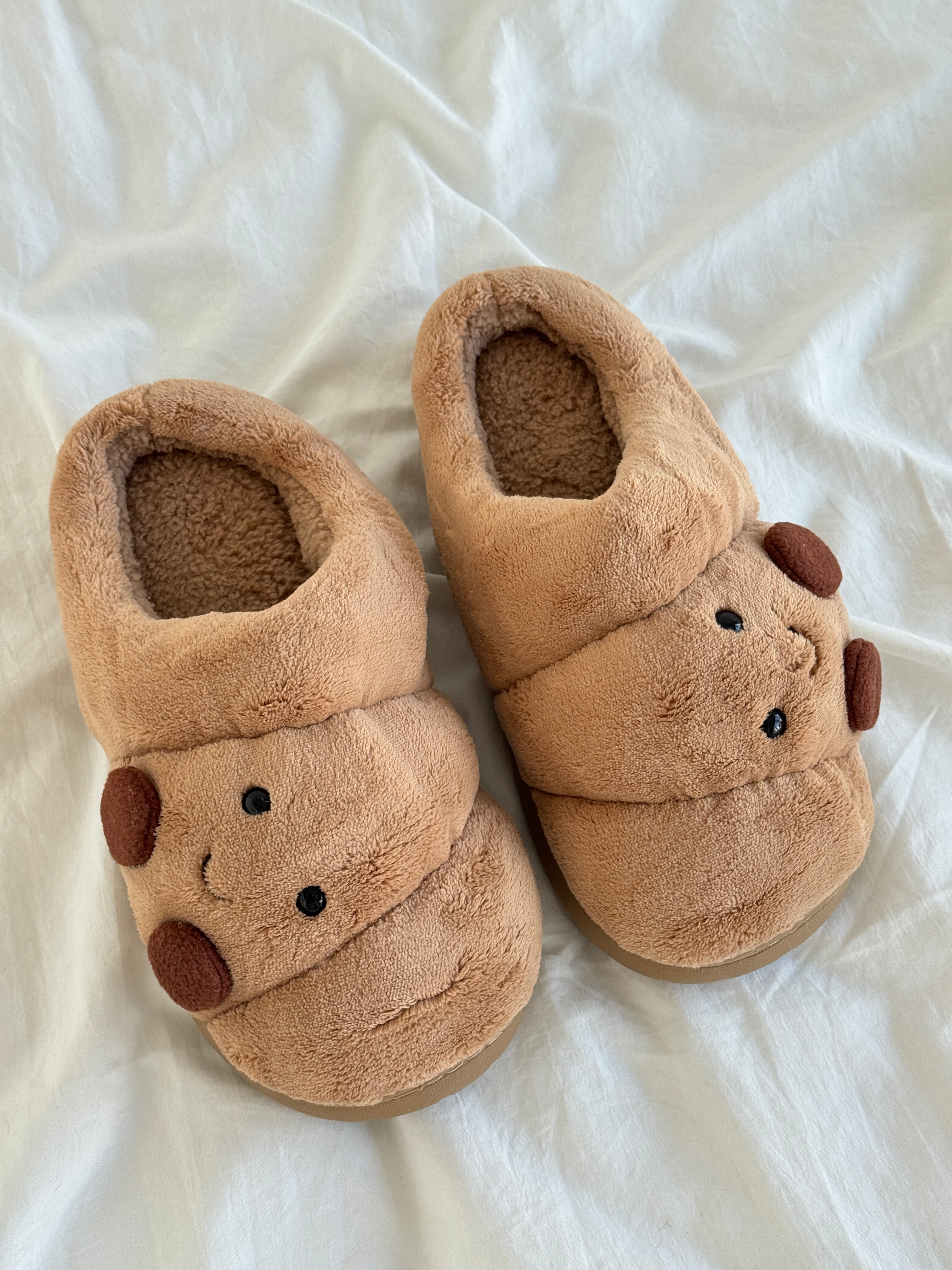 Croissant Fuzzy Scuff Slippers