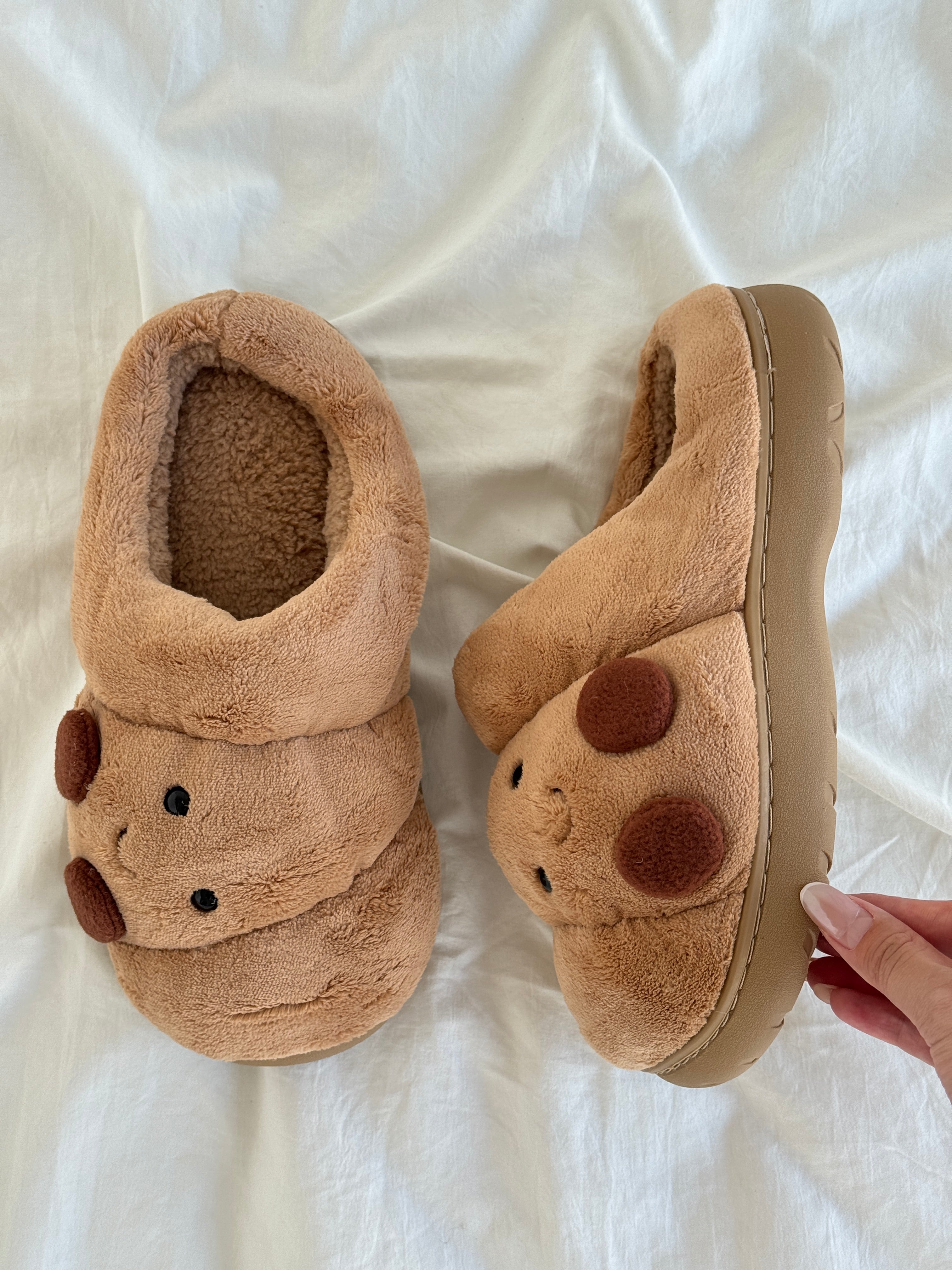 Croissant Fuzzy Scuff Slippers