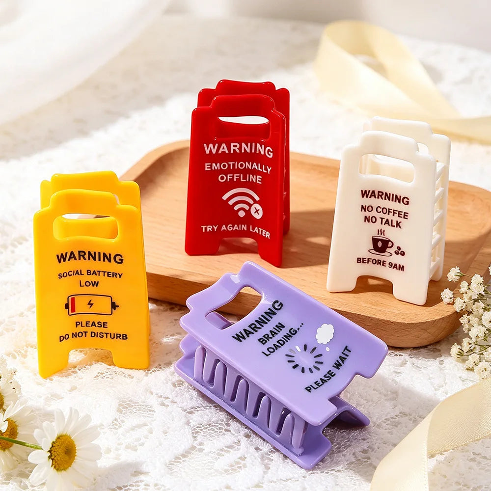 Funny Mini Caution Sign Hair Claw Clips